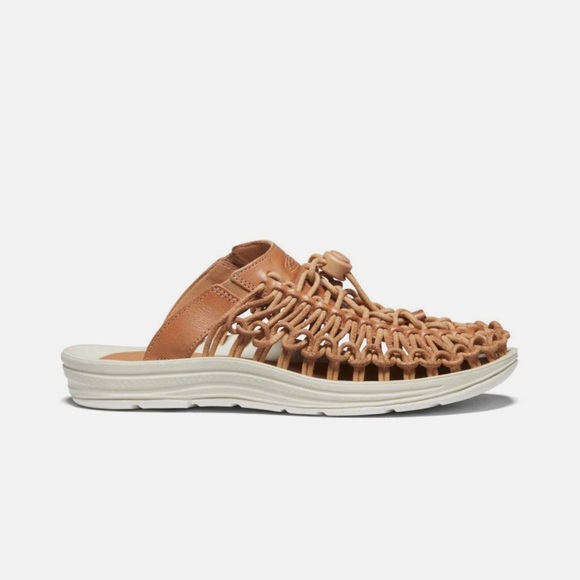 Keen Women's UNEEK Premium Leather Slide Brown Woven Slip-On Shoes 6 - Picture 1 of 12